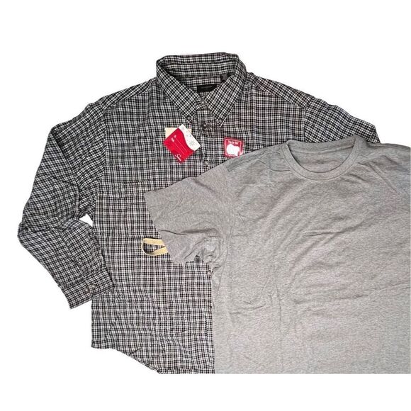 Covington Flannel Black Check Button Up Shirt & Grey T-Shirt Set Sz XXL Casual F - Picture 1 of 12